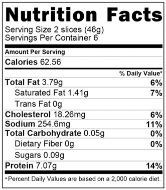 Packaging for Traditional Cure Irish Back Bacon 454g (16oz) Nutrition Facts