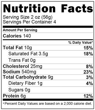 Traditional Black Pudding 227g (8oz) Nutrition Facts