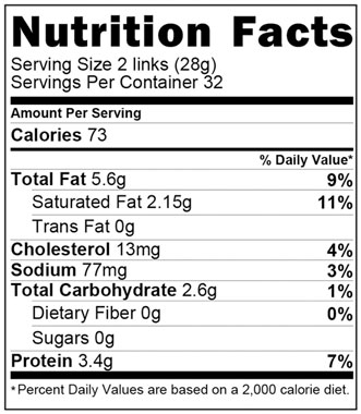 Traditional Cocktail Sausage Nutrition Facts